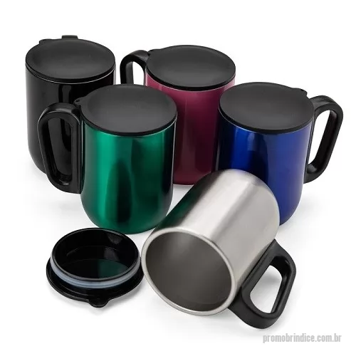 Caneca de Alumínio personalizada - Caneca Metal Parede Dupla com Tampa Plástica