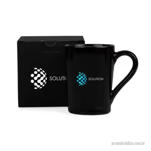 Caneca de cerâmica personalizada - Caneca em cerâmica 230ml na cor preta; Acompanha embalagem kraft preta.