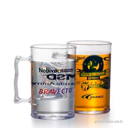 Caneca de chopp personalizada - De baixo custo e com boa área para personalizar e divulgar logomarca, a caneca de chopp 350 ml é confeccionada em PS Cristal resistente. Com grande aderência junto ao público, a caneca de chopp 350 ml é o brinde ideal para eventos, ações promocionais