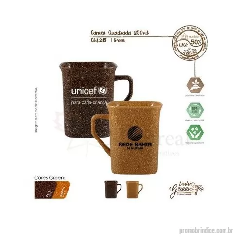 Caneca ecológica personalizada - Caneca Quadrada 250ml Green Sustentável feito com 50% de fibra de coco ou madeira e 50% de Plástico Premium (PP). atóxico, resistente à microondas e máquina de lavar, capacidade de 250ml.