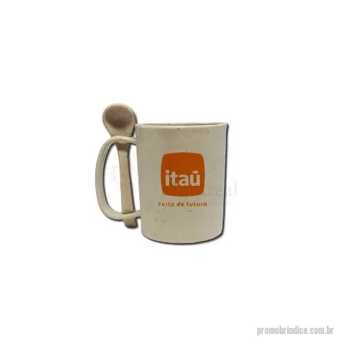 Caneca ecológica personalizada - Feita com fibras de bambu Acompanha uma colher Medidas: 9,5 x 10,5 cm Volume nominal de 360ml