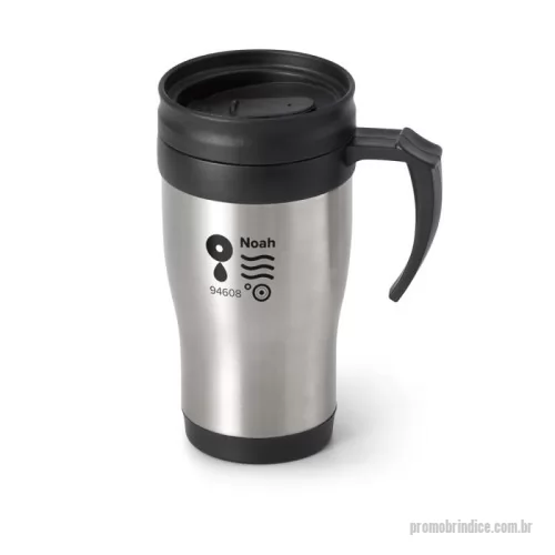 Caneca Inox personalizada - Caneca de viagem em aço inox e PP com tampa em PP. Capacidade até 420 mL. Preserva as bebidas quentes por 4h e frias por 2h. Certificação EU Food Grade. Fornecida em caixa.