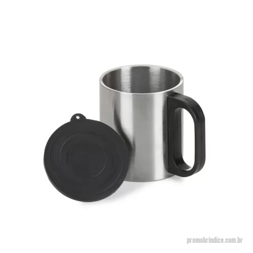 Caneca Inox personalizada -  Caneca de inox 180ml com cabo e tampa em plástico resistente (não é térmica).
