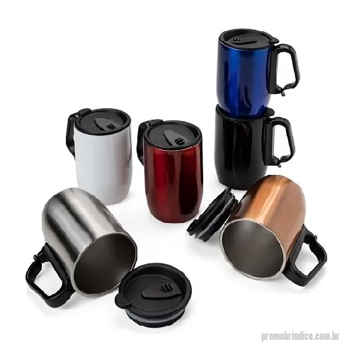 Caneca Inox personalizada - Caneca Metal Parede Dupla com Tampa Plástica e Base Antiderrapante