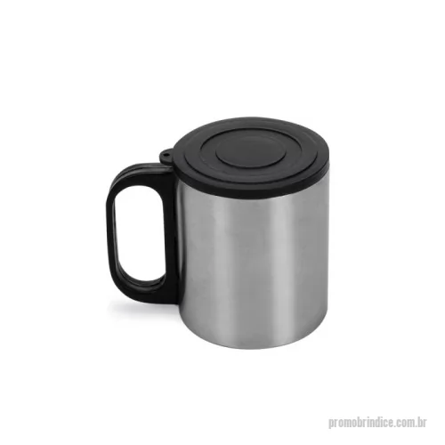 Caneca Inox personalizada - Caneca de inox 180ml com cabo e tampa em plástico resistente (não é térmica).