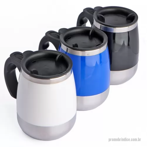 Caneca Mixer personalizada - Caneca plástica mixer em aço inox na parte interna com capacidade de até 400ml. Ideal para fazer a junção de suas bebidas em pó. Para a função mixer funcionar é necessário 2 pilhas AAA, não acompanha.