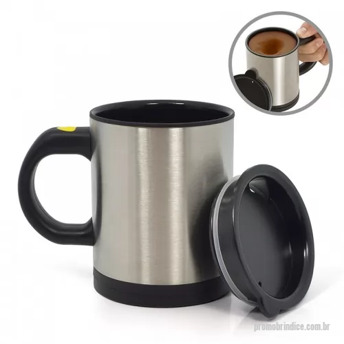 Caneca Mixer personalizada - Caneca mixer 450ML com gravação personalizada. Confeccionada em aço inox, este item é ideal para chá, café, chocolate quente ou até mesmo sopa. Consiga ótimos resultados com o mínimo esforço, simplesmente pressione o botão amarelo por alguns segundos e deixe que a caneca faça o resto. Alimentação: 2 pilhas AAA. Capacidade: 380ml. Cuidados: não utilize a caneca para misturar produtos muito densos ou com pedaços de alimentos. *Pilhas não inclusas.