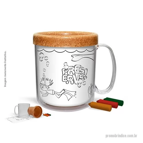 Caneca para colorir personalizada - Caneca Térmica Infantil Green 300ml PB, atóxica, formada por duas peças encaixáveis e um refil (impressão preto e branco) para colorir.  Refil interno feito de 50% de Fibra Natural de Coco ou Madeira.