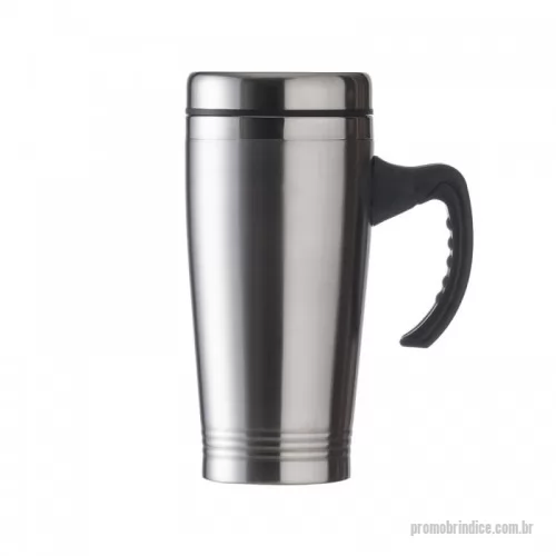 Caneca personalizada - DESCRIÇÃO: Caneca inox de 450ml, pegador de plástico e parte interna em inox. Possui tampa com compartimento que pode ser aberto para beber (não é térmica).  Altura: 18 cmLargura: 13,1 cm  Medidas aproximadas para gravação (CxL): 8 cm x 7 cm  Peso aproximado (g): 224  Cor: prata  Consultar disponibilidade do estoque