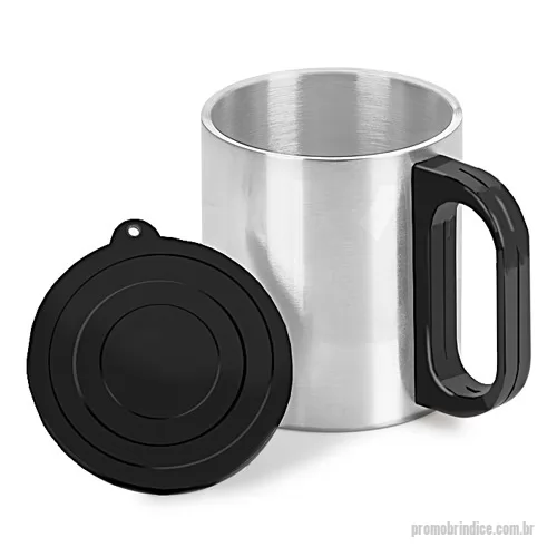 Caneca personalizada - Caneca de Inox com tampa de plástico, capacidade para 200 ml.