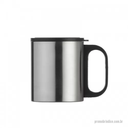 Caneca personalizada - Caneca de inox 180ml com cabo e tampa em plástico resistente