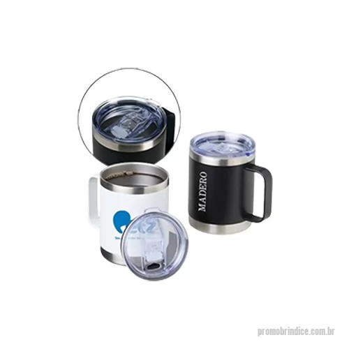 Caneca personalizada - Caneca Kaffe Hermética para Brinde em aço inox com capacidade de 390 Ml e parede dupla, com alça reforçada, tampa acrílica hermética com bocal, sistema antivazamentos e trava de segurança que mantem a temperatura da sua bebida conservada com uma caneca térmica personalizada!