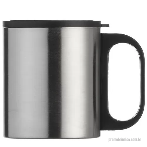 Caneca personalizada - Descrição: Caneca de inox 180ml com cabo e tampa em plástico resistente (não é térmica).  Altura :  8,1 cm  Largura :  10 cm  Circunferência :  21,5cm  Medidas aproximadas para gravação (CxL):  7,5 cm x 6 cm  Peso aproximado (g):  84  Disponibilidade :  Indisponível