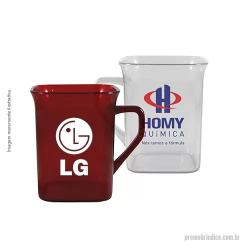 Caneca personalizada - Caneca Quadrada Cristal 250ml é feita em Plástico Premium (PS Cristal) atóxico, com parede de 2mm de espessura que garante um produto robusto de alta qualidade, transparência impecável, cores vibrantes e design exclusivo do Grupo BB.