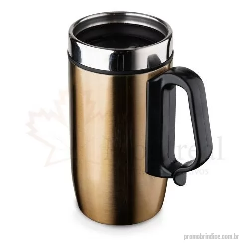 Caneca personalizada - Caneca 275 ml parede dupla em Inox, com pegador de plástico, contém tampa com compartimento que ao deslizar, pode ser aberto para beber e base com EVA antiderrapante.