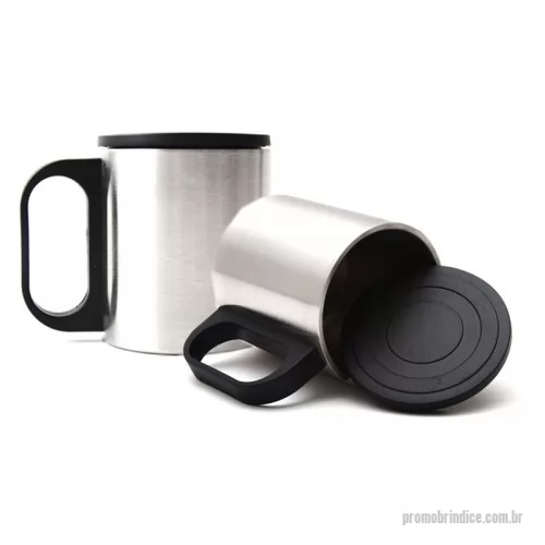 Caneca personalizada - Caneca de inox 180 ml com cabo e tampa em plástico resistente (não é térmica). Brinde campeão de vendas. Ideal para tomar um café ou chá. Gravação a Laser.