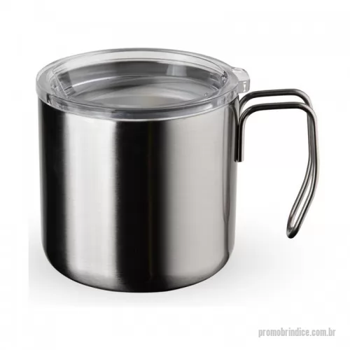 Caneca personalizada - Caneca 350 ml parede dupla em Inox, com pegador de inox, contém tampa transparente com compartimento para beber.