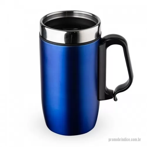 Caneca personalizada - Caneca 250 ml parede dupla em Inox, com pegador de plástico, contém tampa com compartimento que ao deslizar, pode ser aberto para beber e base com EVA antiderrapante.