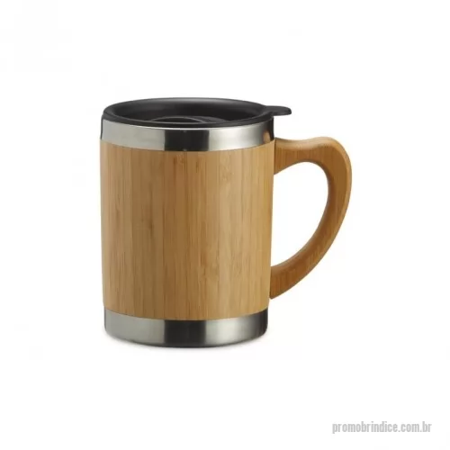 Caneca personalizada - Caneca de bambu com capacidade de 300ml. Contém tampa plástica com bocal e trava de segurança.