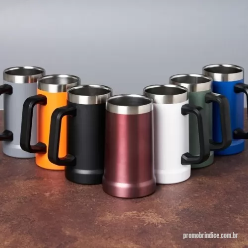 Caneca personalizada - Caneca térmica de inox com pegador plástico, capacidade de 700ml. Material livre de BPA.
