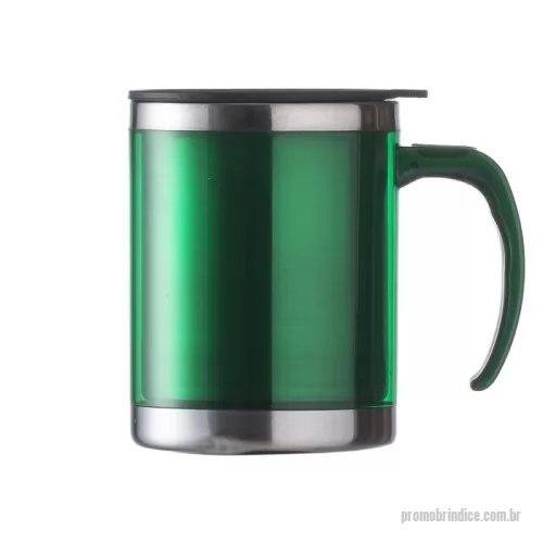 Caneca personalizada - Caneca acrílica 400ml com detalhe oval no pegador, revestimento interno e detalhes em inox. Tampa plástica resistente com sistema giratório para abertura(não é térmica).