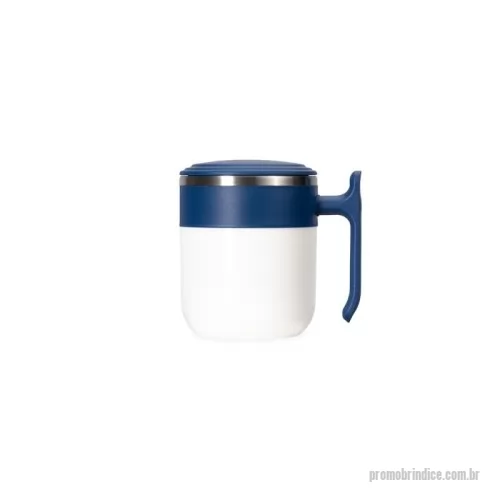 Caneca personalizada -  Caneca com design modero, feita em inox e capacidade de até 350ml. Ela possui revestimento externo, alça e tampa de encaixe em plástico, além da base emborrachada antiderrapante para oferecer mais segurança durante seu uso.