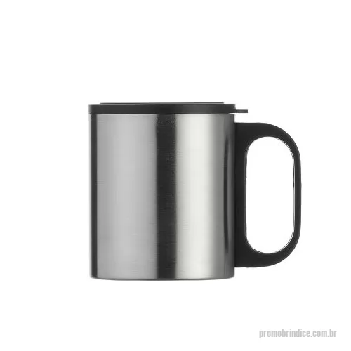 Caneca personalizada - Caneca de inox 180ml com cabo e tampa em plástico resistente (não é térmica).  Altura: 8,1 cm Largura: 10 cm Medidas aproximadas para gravação: (CxL): 7,5 cm x 6 cm