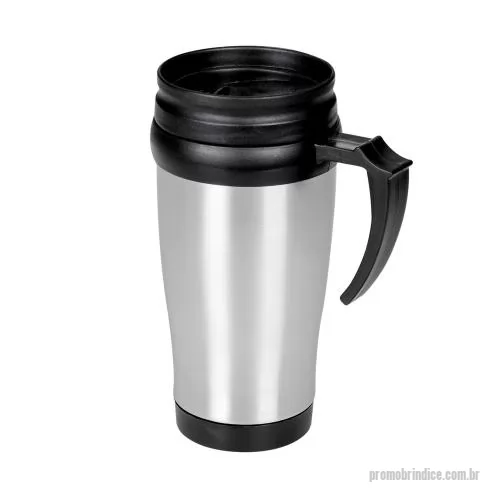 Caneca personalizada - Caneca de inox com detalhes plásticos, capacidade de 400ml, tampa com vedação e bocal com trava de segurança, pensada para trazer mais praticidade ao consumo de bebidas no dia a dia. Seu corpo metálico oferece resistência e visual moderno, enquanto a