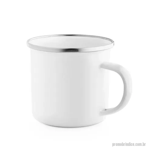 Caneca personalizada - Caneca produzida em esmalte, desenvolvida para personalização por sublimação, com capacidade de até 350 mL e fornecida em caixa presente. Seu formato tradicional é complementado pela borda metálica, criando um visual nostálgico que combina com cafés 