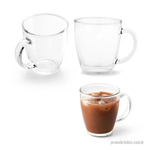 Caneca personalizada - Caneca produzida em vidro transparente, com capacidade de até 390 mL e fornecida em caixa presente. Seu corpo levemente arredondado e a base mais estreita criam uma silhueta agradável, enquanto a alça ampla favorece uma pegada confortável durante o c