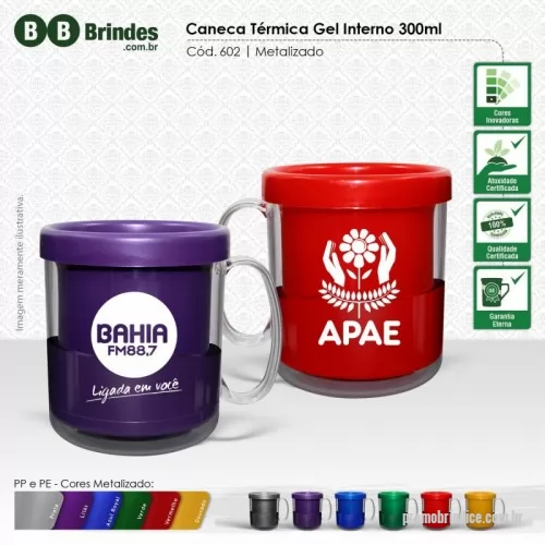 Caneca personalizada - Caneca Térmica com dupla parede e gel colorido que mantém a temperatura por mais tempo. Conteúdo 300 ml.