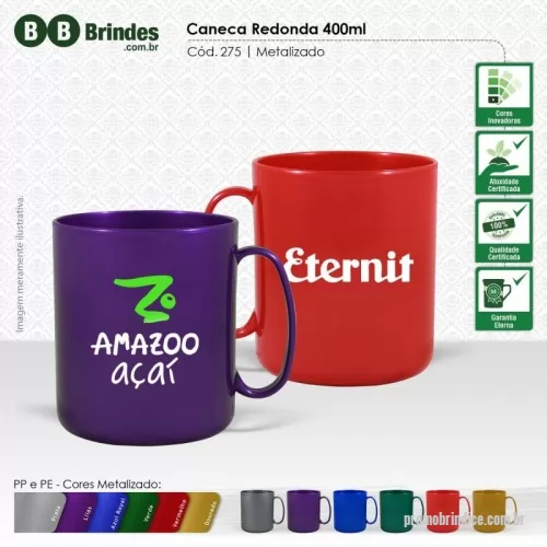 Caneca personalizada personalizada - Caneca Redonda com Capacidade de 400 ml. Caneca Redonda fabricado em Plástico Premium (PP) atóxico, cores vivas, acabamento impecável e resistente a microondas e máquina de lavar.