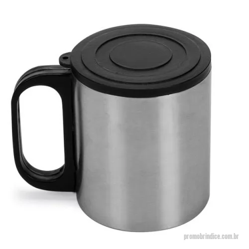 Caneca personalizada personalizada - Caneca de inox 180ml com cabo e tampa em plástico resistente (não é térmica).