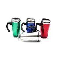 Canecas em Aluminio Promocional, Peso 212 gramas, Capacidade 450 ml, Materia Prima Aço inox revestido com acrílico, Dimensões 18,0 x 11,5 x 8,0 cm, Cor Transparente, vermelho, azul e verde