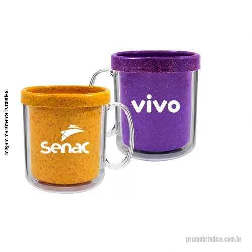 Caneca plástica personalizada - Caneca Ecológica, atóxica, formada com corpo cristal translúcido e refil feito com 50% de Fibra Natural de Madeira disponível em 6 cores especiais que utilizam pigmentos orgânicos na fabricação.