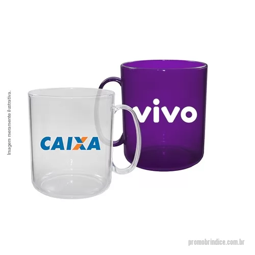 Caneca plástica personalizada - Caneca redonda Cristal, 400mL, com capacidade 400ml. Caneca Cristal atóxica feita com Plástico Premium (PS) de alta resistência (não é feita de vidro), com parede reforçada de 2mm de espessura.