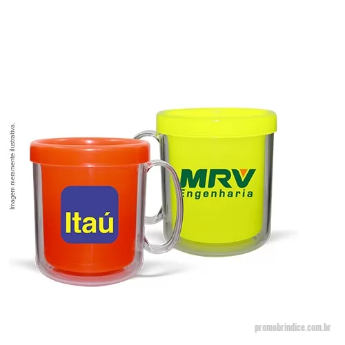 Caneca plástica personalizada - Caneca plástica, atóxica, composta por duas partes, um corpo cristal transparente em Plástico Premium (PS Cristal) e um refil colorido em Plástico Premium (PP). Dupla parede que conserva por mais tempo a temperatura.