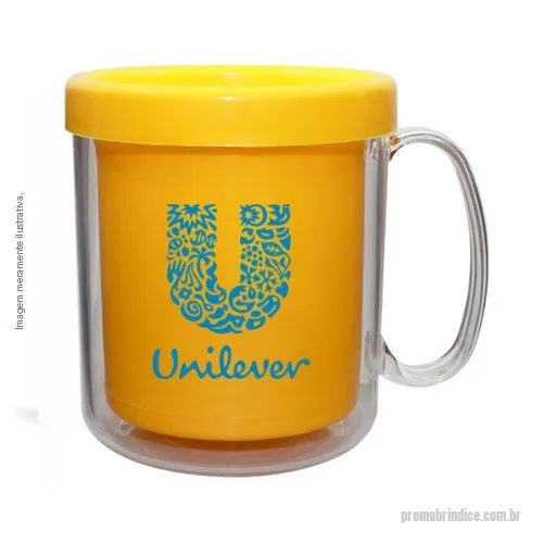 Caneca plástica personalizada - Capacidade para 300 ml. Caneca plástica, atóxica, composta por duas partes, um corpo cristal transparente em Plástico Premium (PS Cristal) e um refil colorido em Plástico Premium (PP). Dupla parede que conserva por mais tempo a temperatura. 