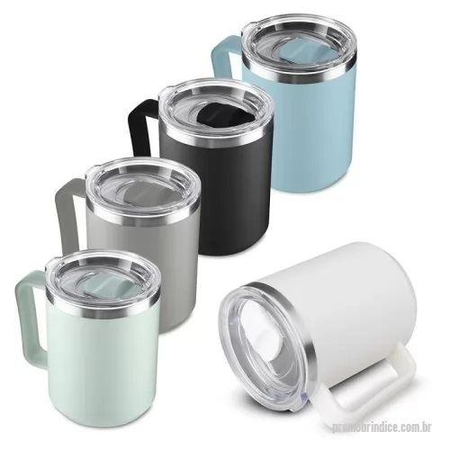 Caneca plástica personalizada - Caneca em plástico PP com interior em inox e capacidade para até 450ml. Possui tampa transparente com anel de vedação e trava de segurança para o bocal.