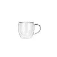 Caneca de vidro borossilicato com capacidade máxima de 250 ml. Conta com estrutura de parede dupla que impede o contato da temperatura do líquido na parede externa da caneca. Altura : 8,7 cm Largura : 13 cm Circunferência : 29 cm Peso aproximado g : 