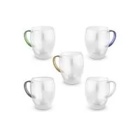 Caneca de vidro borossilicato com parede dupla, com capacidade de até 350ml. Detalhe colorido na alça. Dimensão Produto: 11,5xø7,6cm Peso do Produto: 0,174g