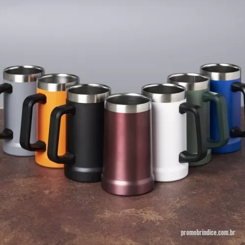 Caneca térmica personalizada - Caneca térmica de inox com pegador plástico, capacidade de 700ml. Material livre de BPA.