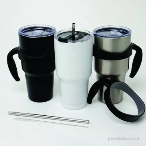 Caneca térmica personalizada -  Caneca térmica de inox com capacidade para 800 ml, contém duas tampas, sendo uma acrílica com bocal, trava de segurança, e uma pequena tampa acoplada emborrachada para dissipação da temperatura, e a segunda tampa acrílica, contém compartimento que ao deslizar acessará ao bocal. Acompanha canudo de inox e escovinha de limpeza.  Altura :  20,2 cm  Largura :  10 cm