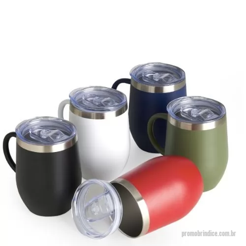 Caneca térmica personalizada - Caneca térmica de inox com capacidade de 350ml, material livre de BPA. Contém tampa acrílica com bocal e trava de segurança.