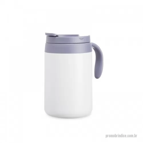 Caneca térmica personalizada - Caneca térmica feita em inox 304 com parede dupla, capacidade de 500ml. Contém tampa com acesso para o bocal, alça plástica e base antiderrapante.