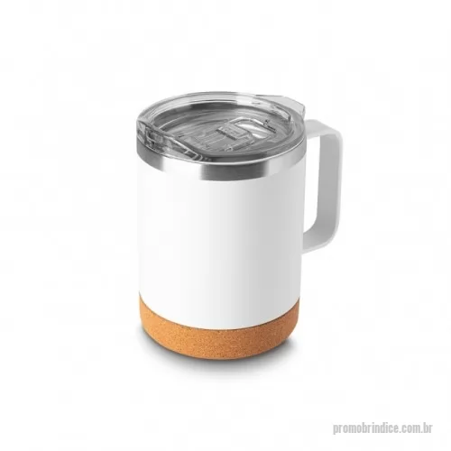 Caneca térmica personalizada - Caneca térmica em aço inox com parede dupla, capacidade de 350ml. Contém tampa com acesso para o bocal e base em cortiça.