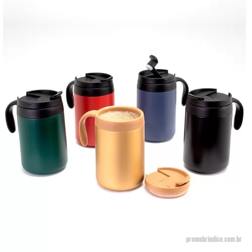 Caneca térmica personalizada - Caneca Metal Térmica Parede Dupla e Tampa Plástica