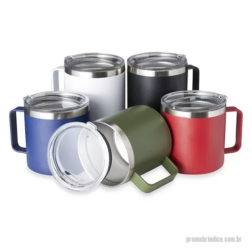 Caneca térmica personalizada - Caneca Metal Térmica Parede Dupla com Tampa Transparente