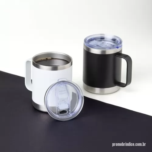 Caneca térmica personalizada - Caneca térmica de inox 390ml com parede dupla. Contém tampa acrílica com bocal e trava de segurança.
