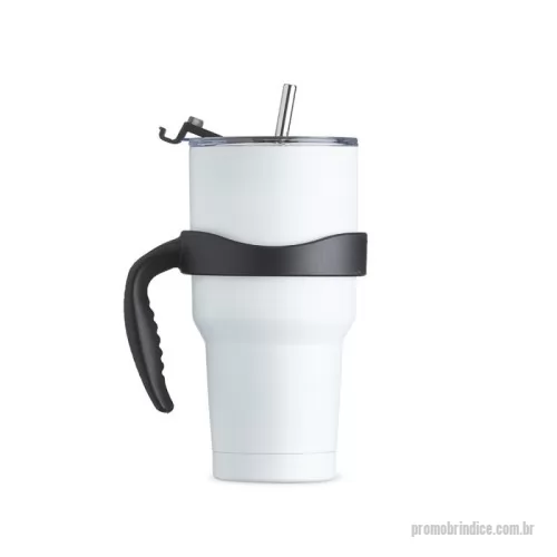 Caneca térmica personalizada - Caneca térmica de inox com capacidade para 800 ml, contém duas tampas, sendo uma acrílica com bocal, trava de segurança, e uma pequena tampa acoplada emborrachada para dissipação da temperatura, e a segunda tampa acrílica, contém compartimento que ao deslizar acessará ao bocal. Acompanha canudo de inox e escovinha de limpeza. Cores Disponíveis: Branco, Inox e Preto.
